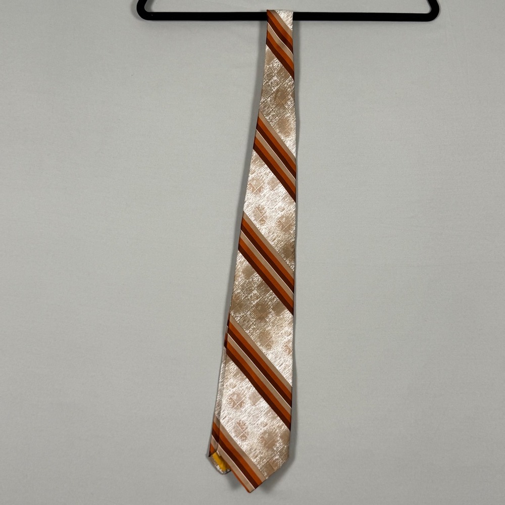 Damon Necktie Mens OS Brown Orange Striped Vintage 70s 80s NWOT Wide Polyester